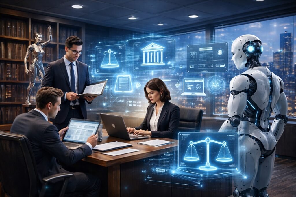 Closing image showing AI-powered legal team in action