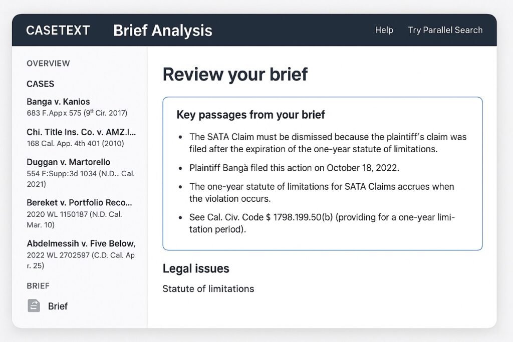 Screenshot of Casetext brief analysis feature