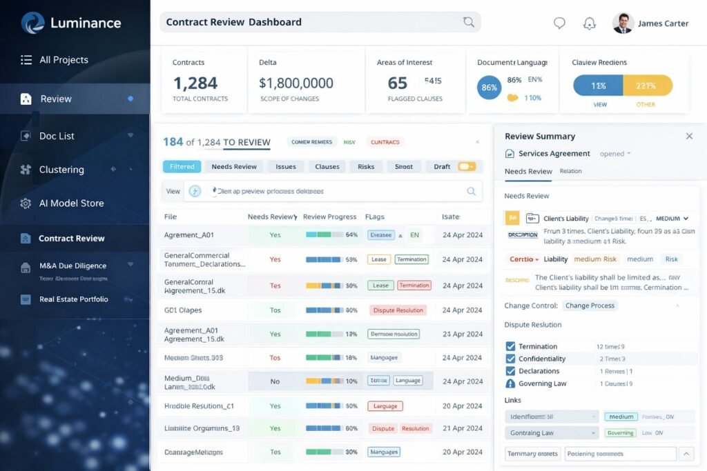 Screenshot showing Luminance contract review dashboard