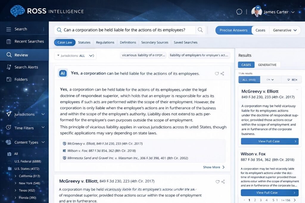 Screenshot of ROSS Intelligence search interface