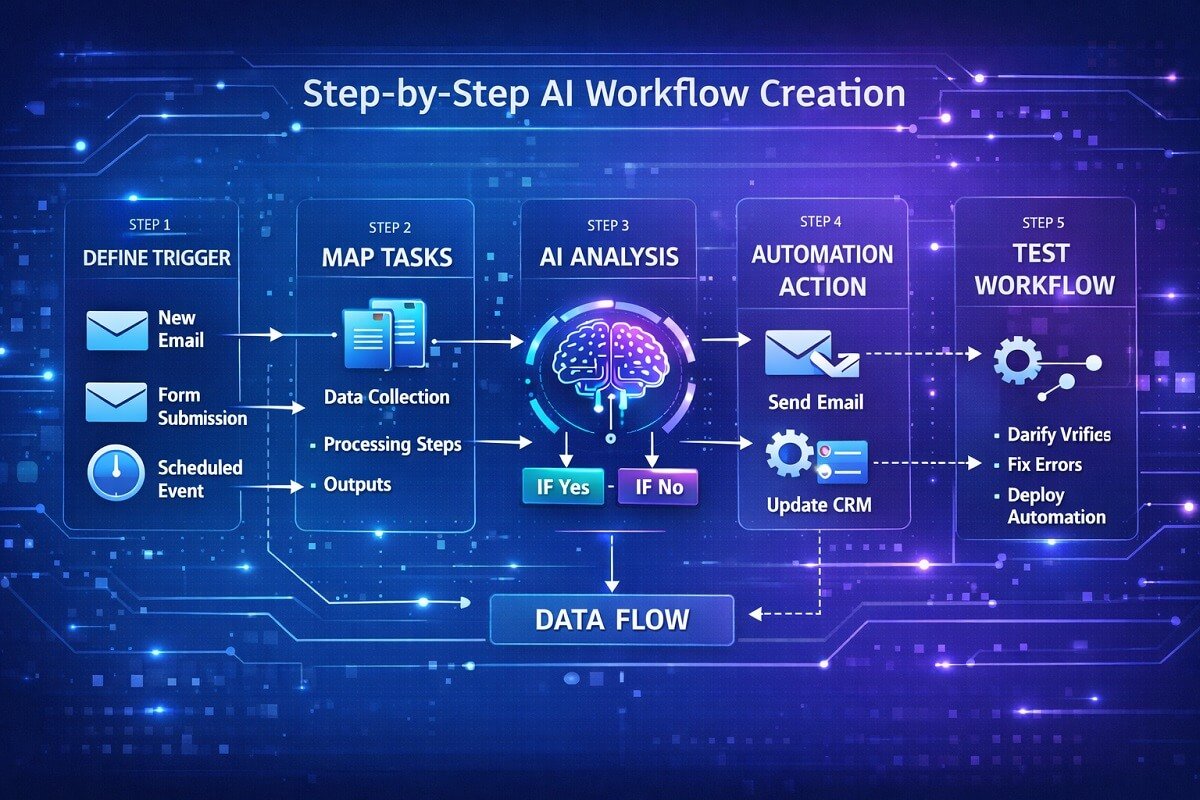 Step by step process for creating an AI workflow diagram