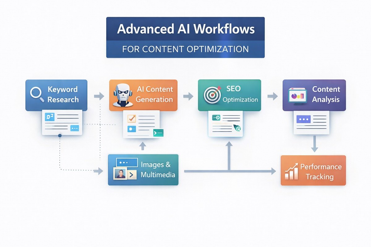 "Flowchart of advanced AI workflows for optimizing content performance"