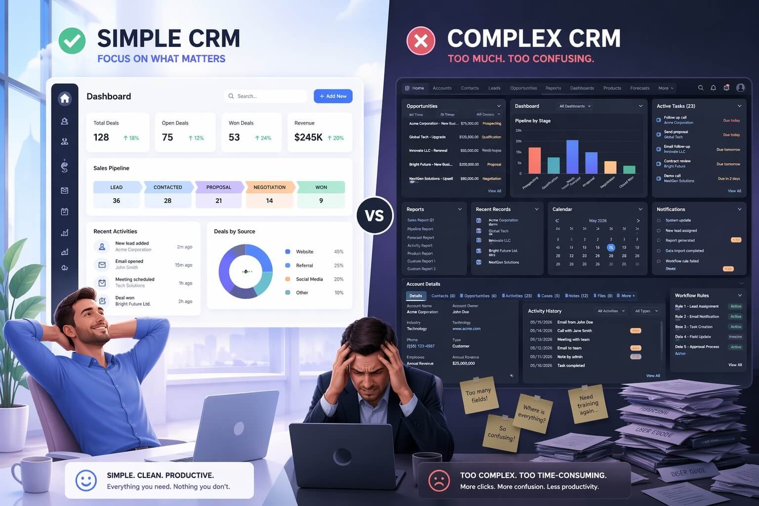 best no-code CRM for 2026 simple vs complex CRM comparison dashboard