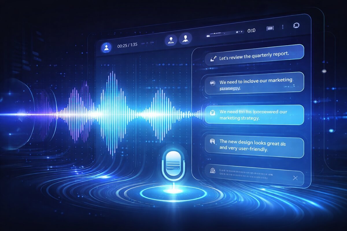 AI meeting transcription technology visualization