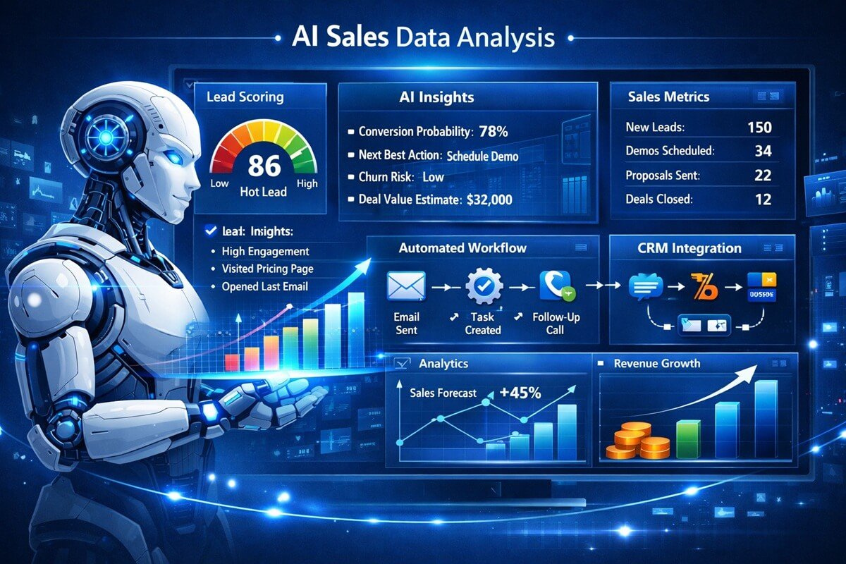 AI-powered sales automation workflow with lead scoring and predictive analytics.