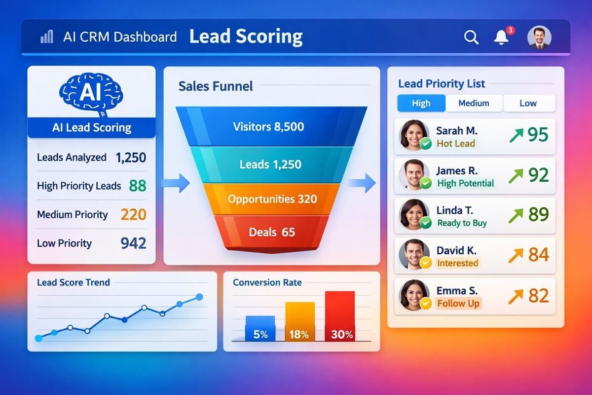 AI lead qualification workflow showing automated lead scoring inside CRM system