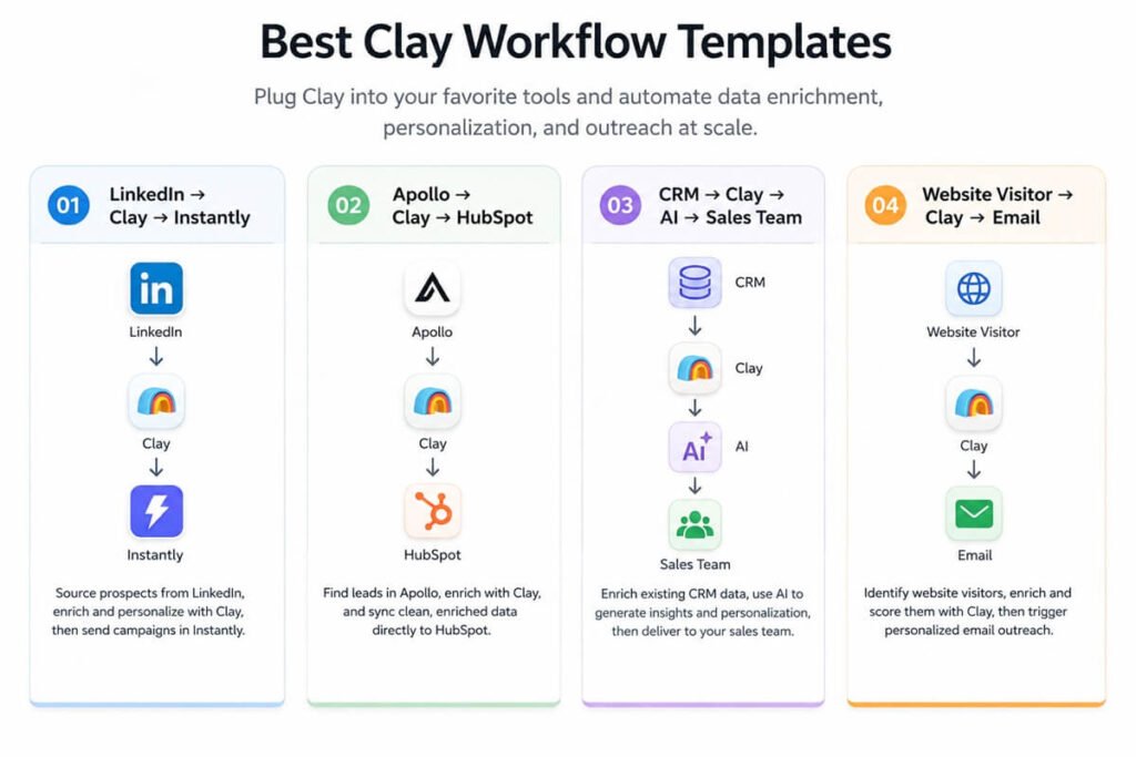 Examples of Clay workflow templates for lead generation automation