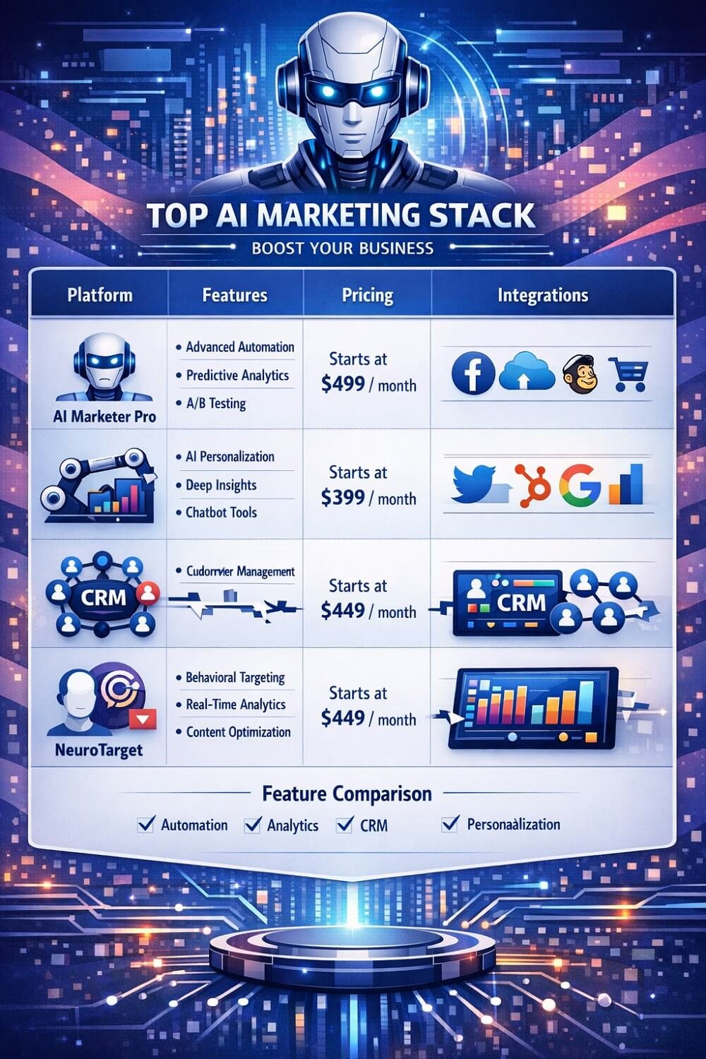 Comparison graphic: Choosing the Right AI Marketing Tools