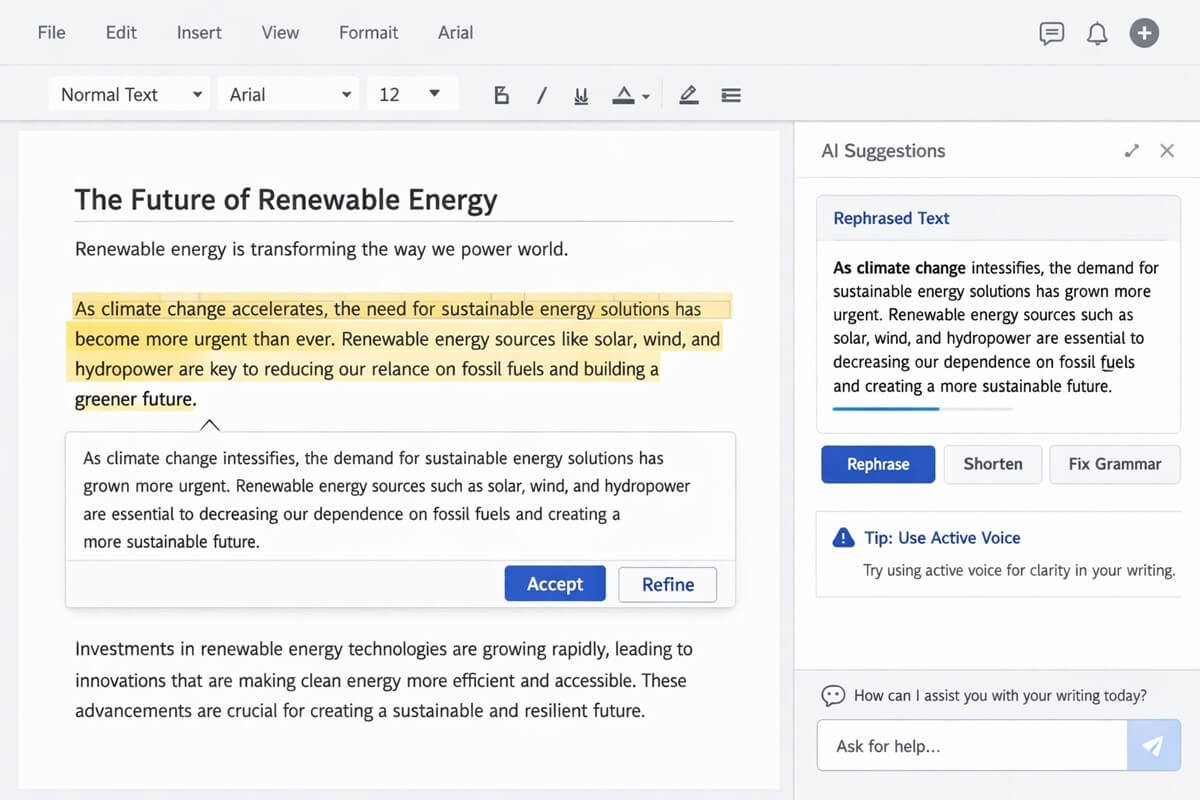 Editing and refining AI-generated content using Notion AI