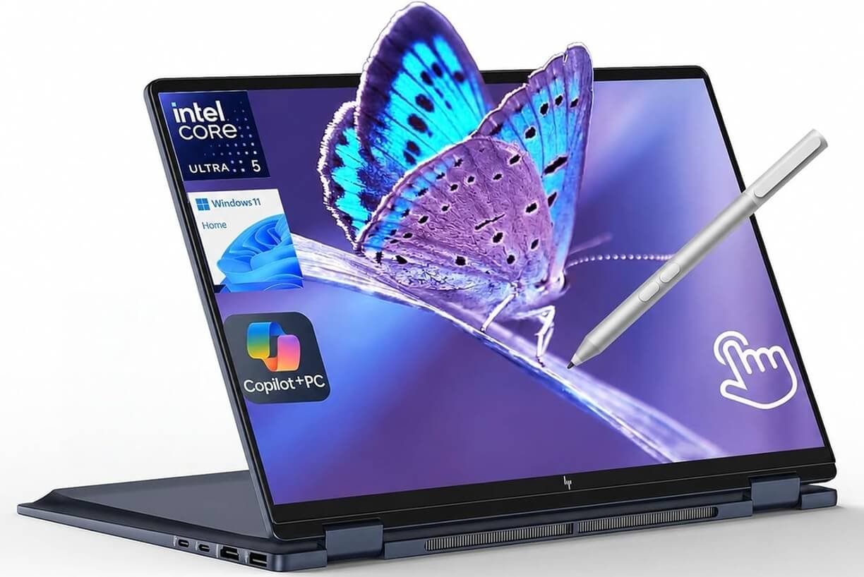 HP OmniBook X Flip 14 2-in-1 AI laptop with a convertible touchscreen design