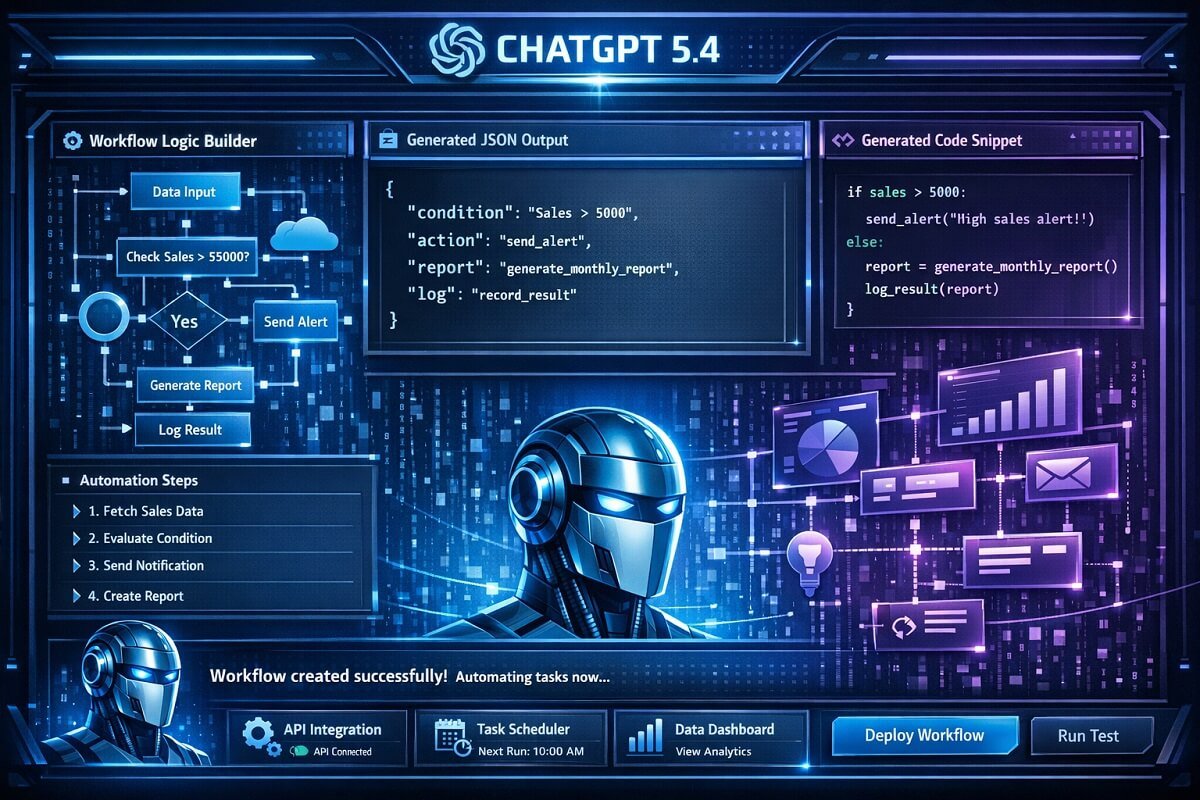 ChatGPT generating structured workflow automation with JSON output and business logic steps 