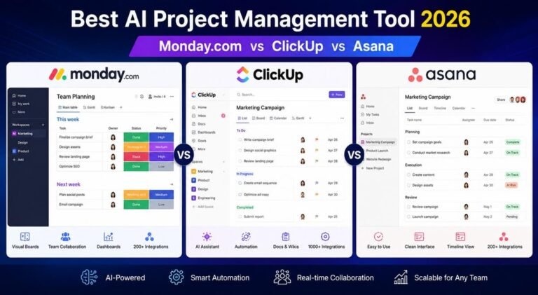 Monday.com vs ClickUp vs Asana project management software comparison 2026