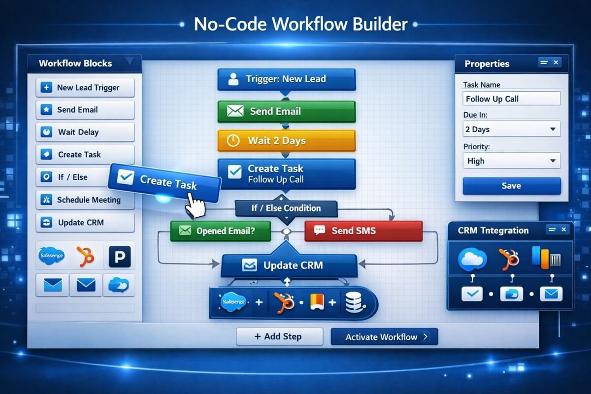 Building a sales workflow using a no-code workflow automation platform.