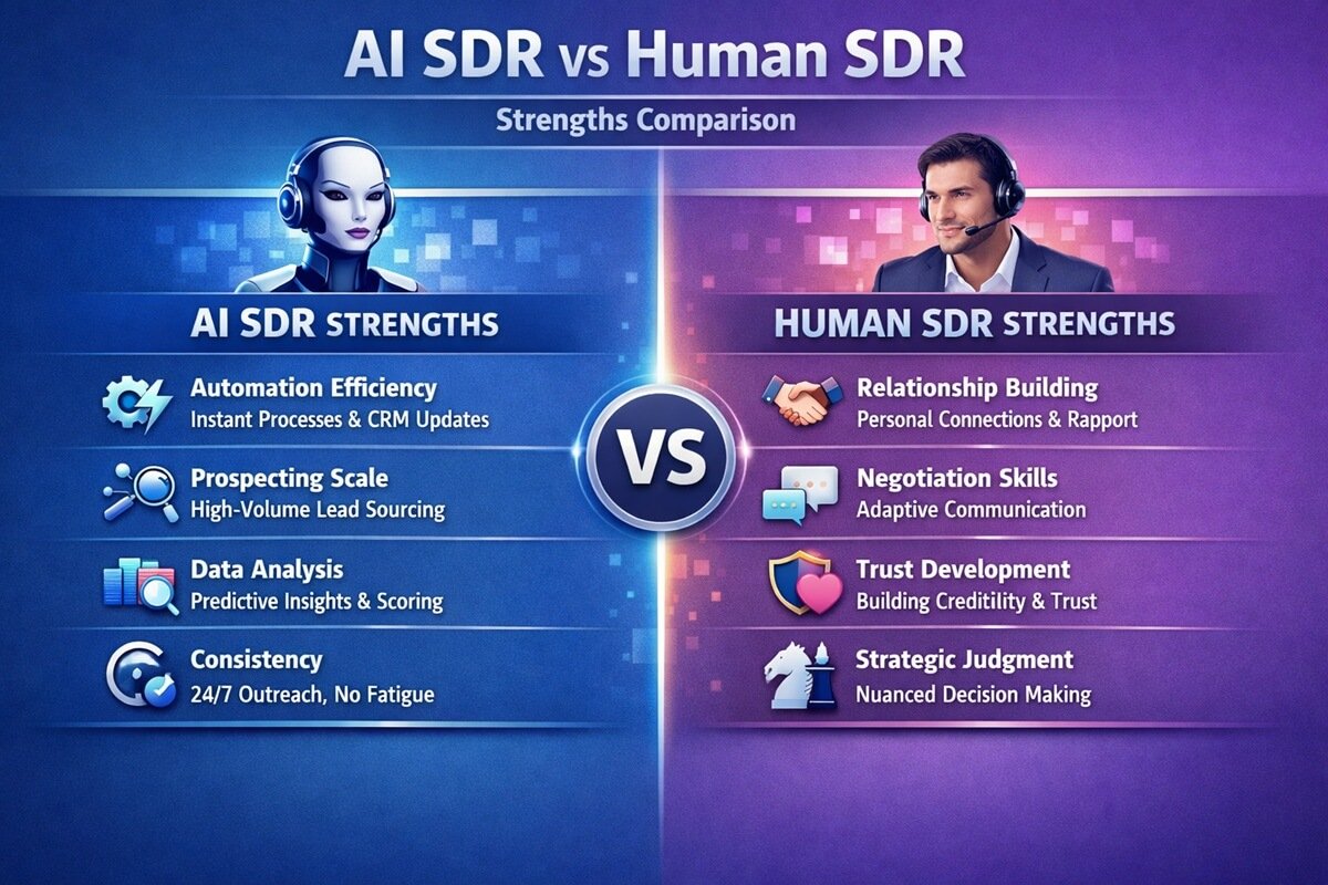 AI SDR versus human SDR strengths and responsibilities comparison