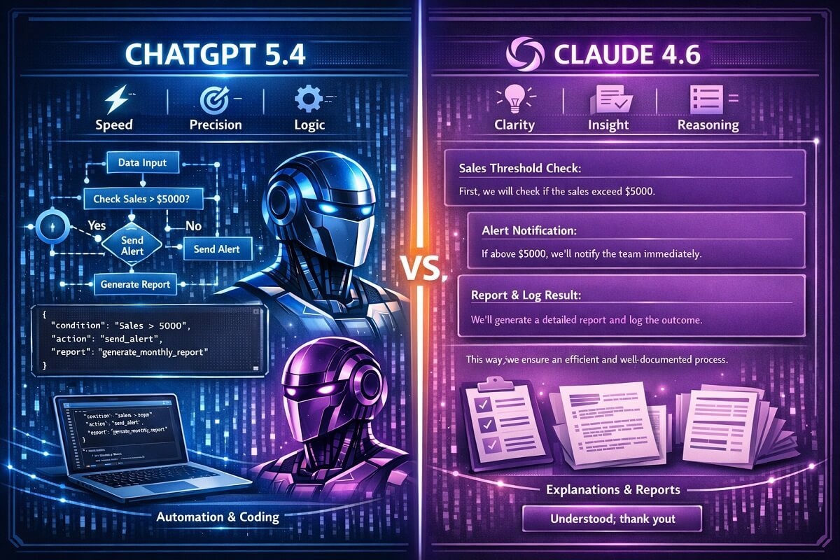 Side-by-side comparison of ChatGPT vs Claude for automation, reasoning, and business logic tasks 