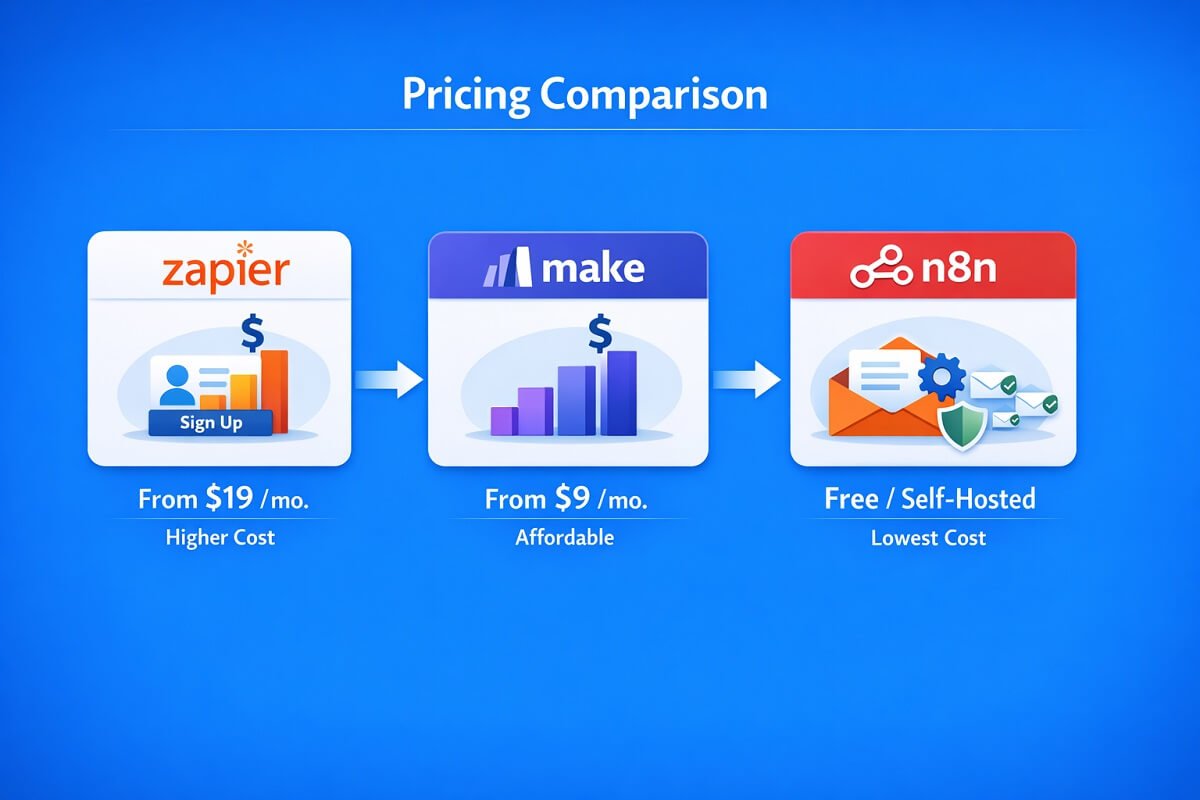 Zapier vs Make vs n8n pricing comparison 2026