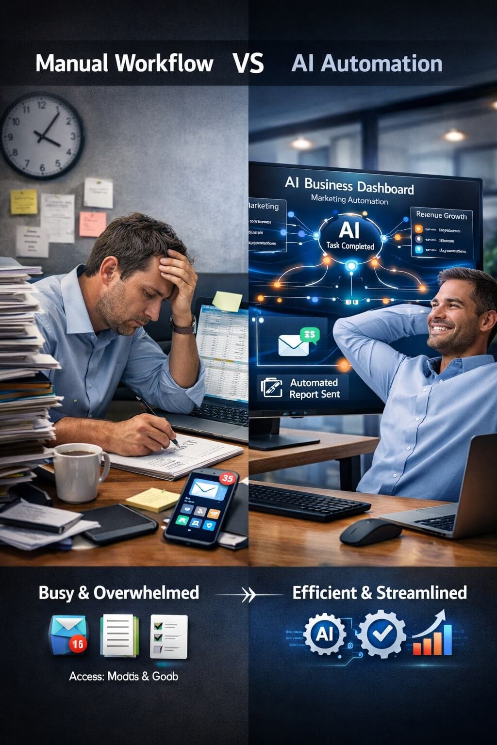 Comparison between manual business processes and AI automation agency solutions 