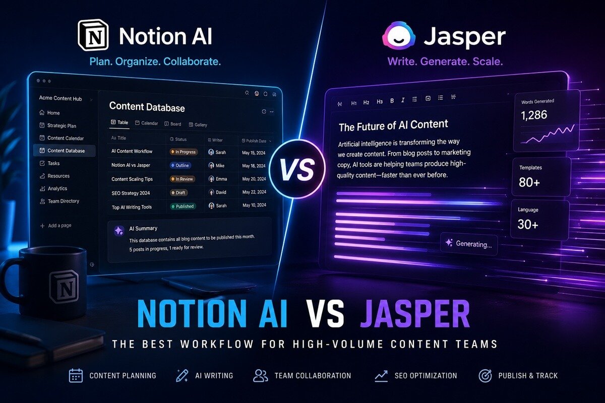 Notion AI vs Jasper comparison for high-volume content workflow