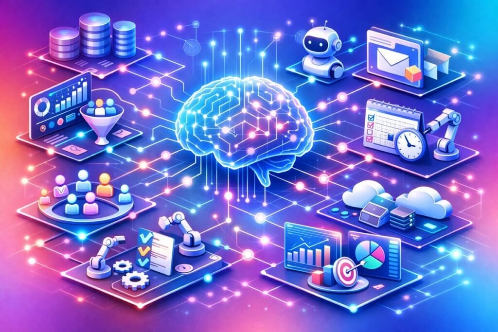 AI-powered CRM workflow automating lead scoring, follow-up emails, and sales task management.