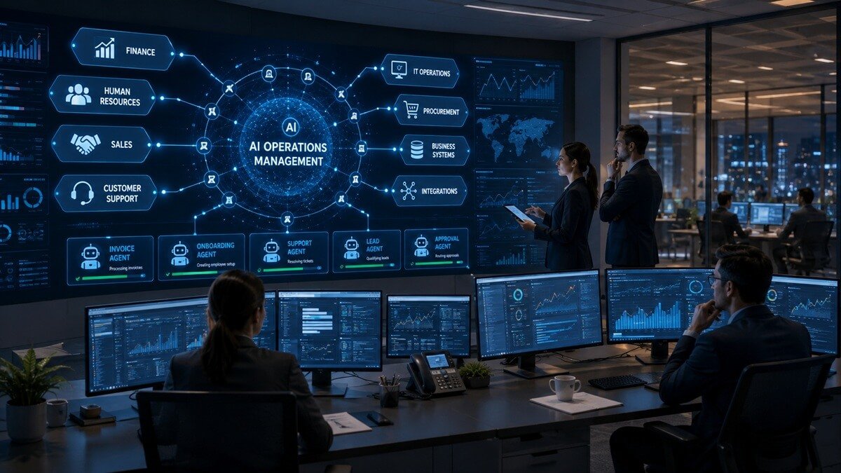 Future of AI Operations Management with AI agents, workflow automation, human oversight, and intelligent business operations