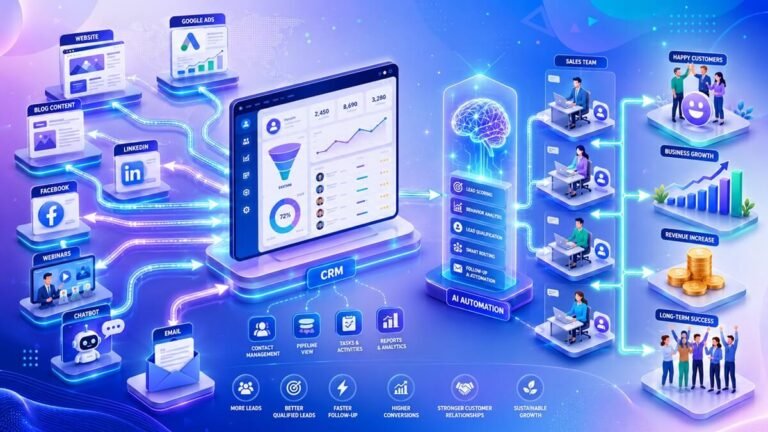 Lead Generation Workflow Templates - connecting marketing channels, CRM automation, AI, and sales into one complete customer acquisition system.