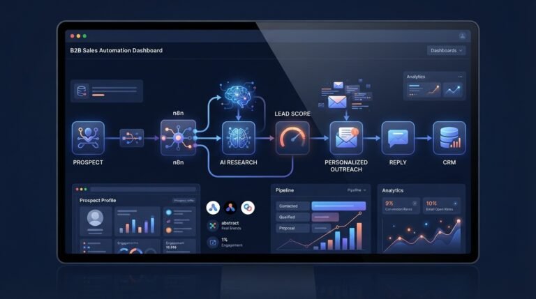 n8n AI SDR workflow automating prospect research, lead qualification, personalized outreach, and CRM updates