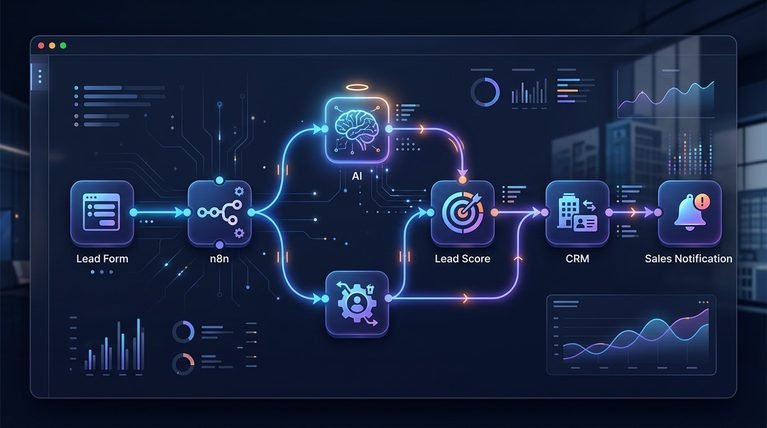 n8n AI workflow automation for small businesses connecting AI, business apps, and automated processes