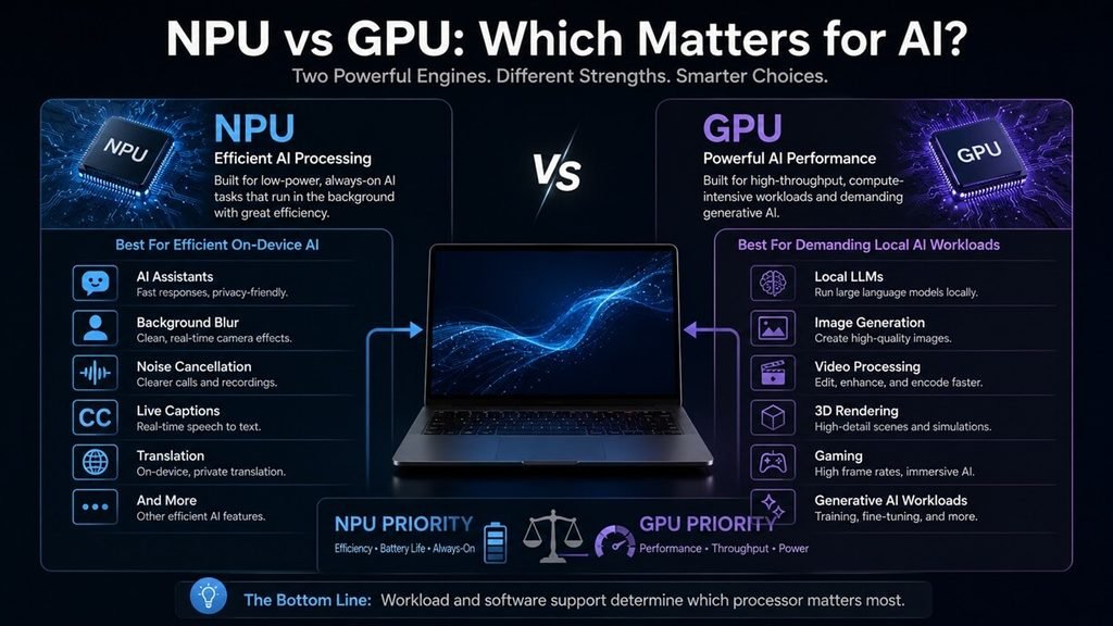 NPU vs GPU for local AI workloads on laptops

