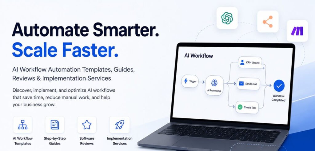 AI workflow automation dashboard showing sales, CRM, marketing, and business process automation for modern businesses